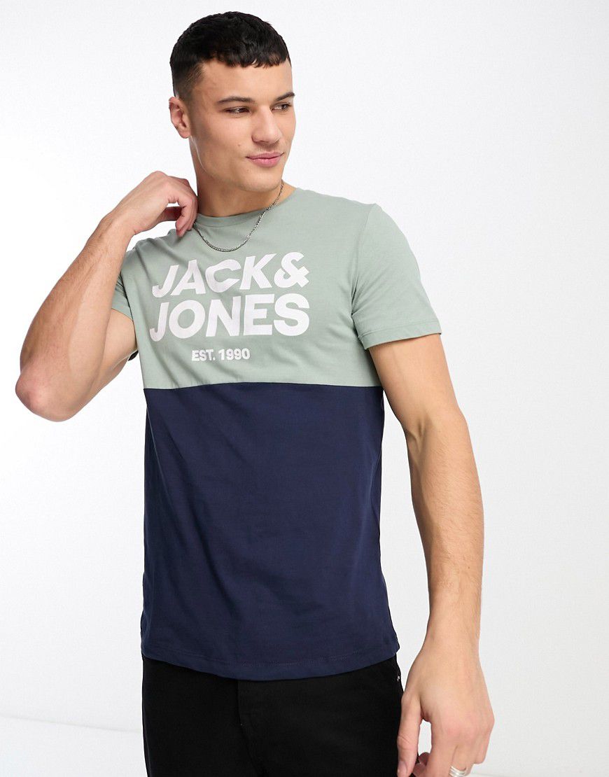 T-Shirt color block pallido e blu navy - Jack & Jones - Modalova