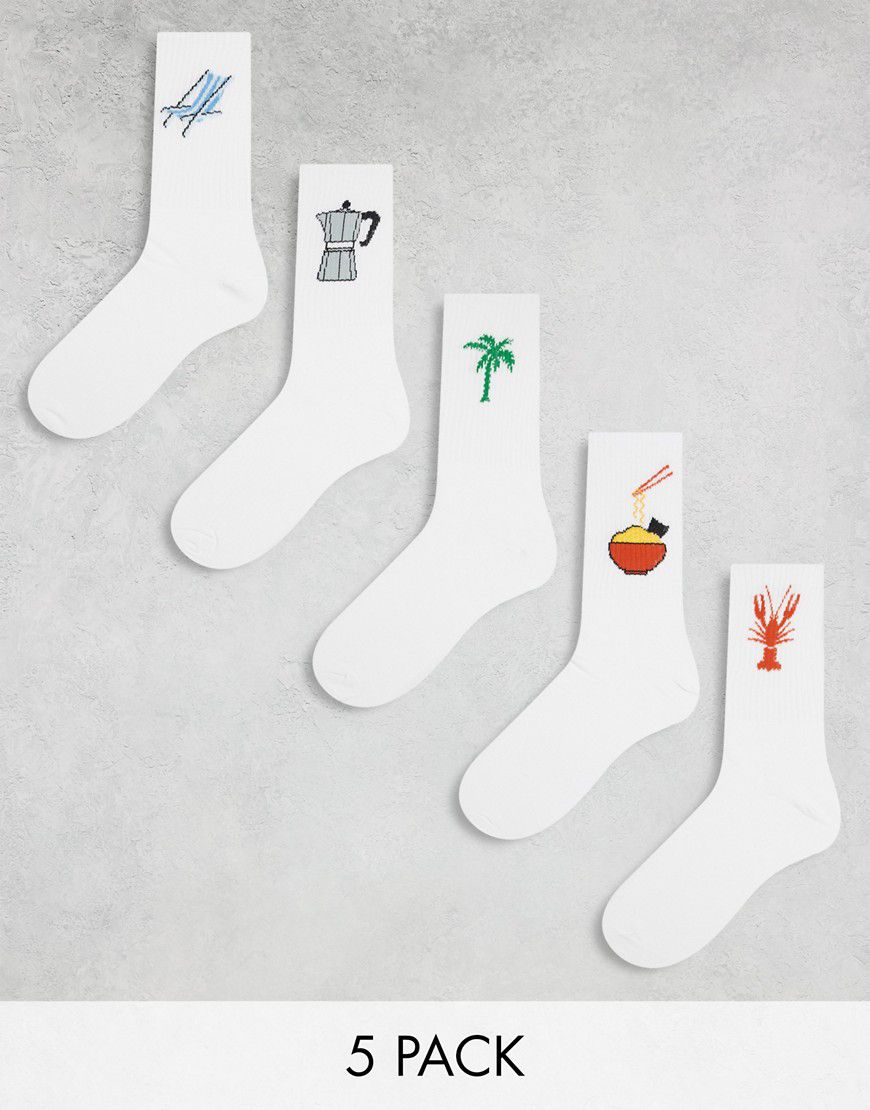 Confezione da 5 paia di calzini bianchi a tema vacanze - Jack & Jones - Modalova