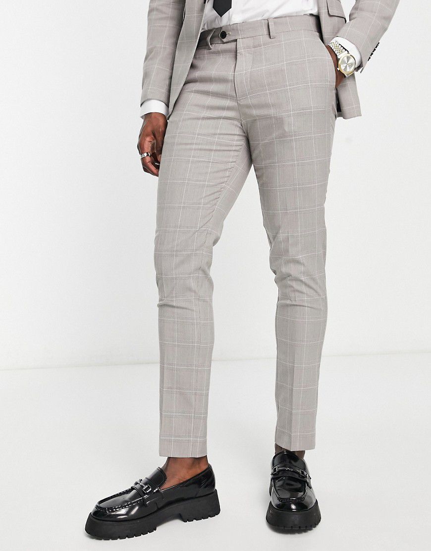 Premium - Pantaloni da abito slim grigio chiaro a quadri - Jack & Jones - Modalova