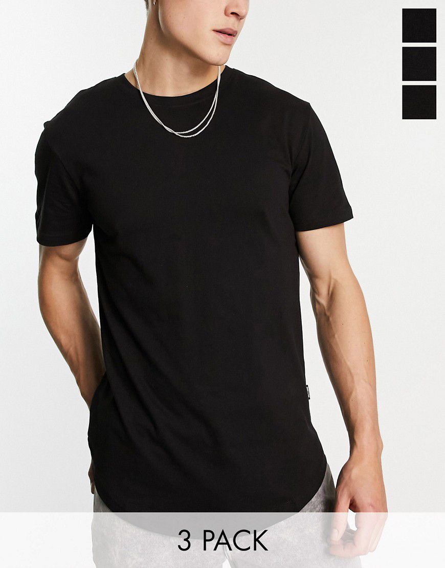 Confezione da 3 T-shirt nere con fondo arrotondato - ONLY & SONS - Modalova