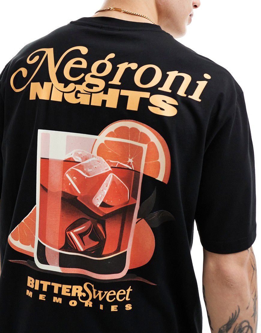 T-shirt oversize nera con stampa "Negroni" sul retro - ONLY & SONS - Modalova