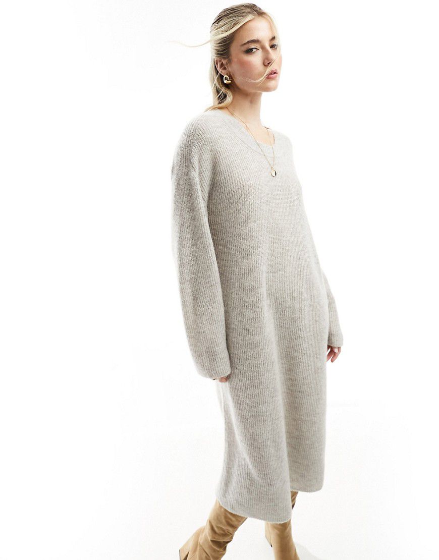 Vestito midi in maglia beige a maniche lunghe in misto lana e lana di alpaca - Other Stories - Modalova
