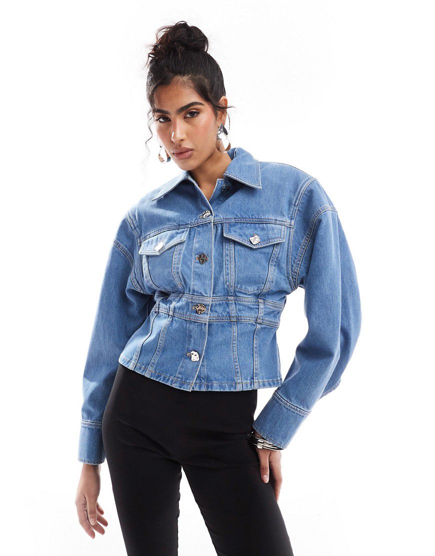 Giacca di jeans stile corsetto con spalle allungate lavaggio medio - Other Stories - Modalova
