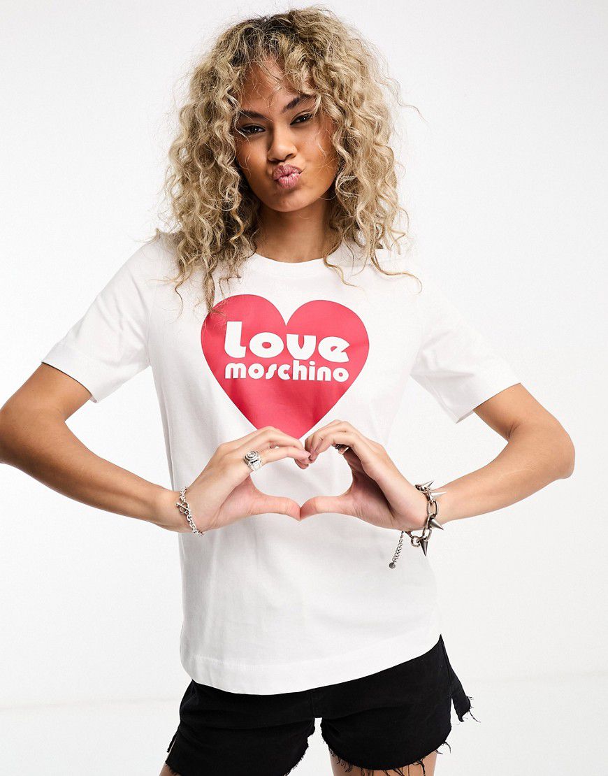 T-Shirt bianca con logo a cuore - Love Moschino - Modalova