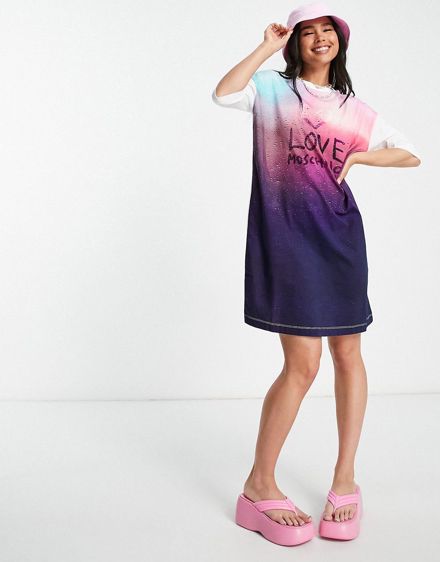 Vestito t-shirt multicolore sfumato con logo - Love Moschino - Modalova