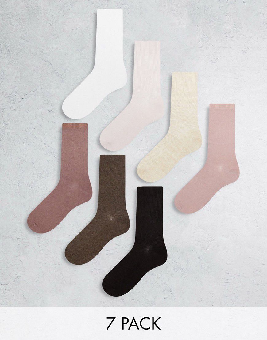 Confezione da 7 paia di calzini sportivi a coste con bordi grezzi in tonalità naturali - Lindex - Modalova