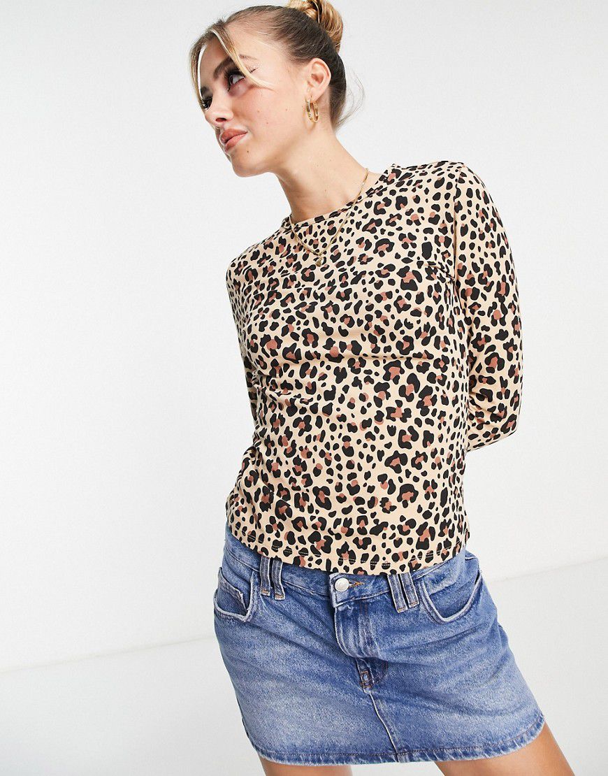 Top in jersey a maniche lunghe con stampa leopardata - Monki - Modalova