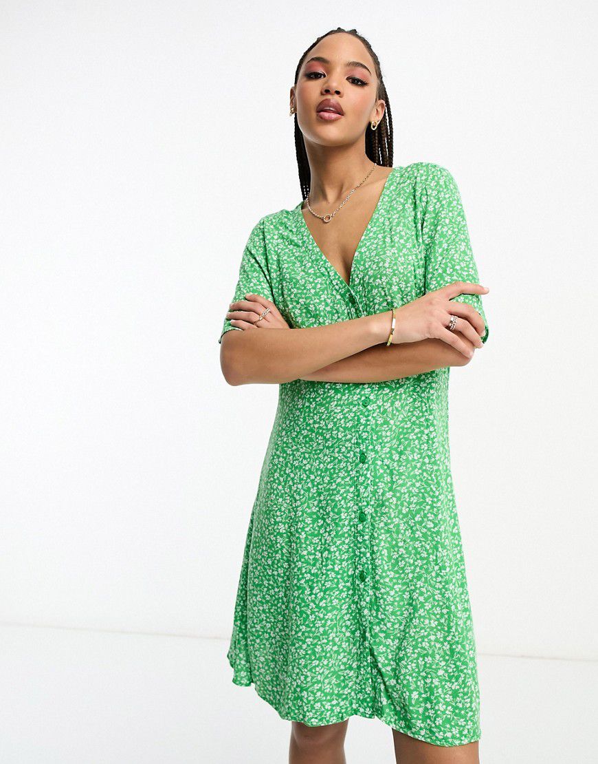 Vestito corto con bottoni verde a fiori - Monki - Modalova