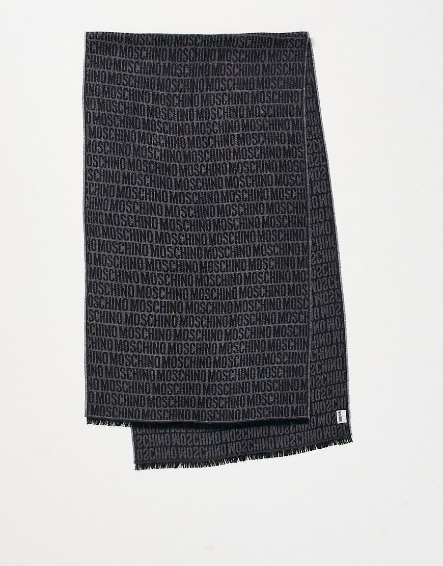 Sciarpa grigia in lana con motivo del logo - Moschino - Modalova