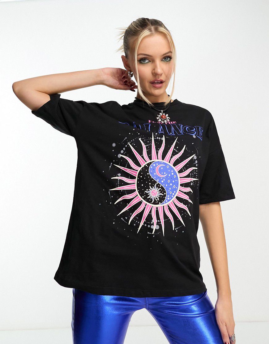 T-shirt nera con motivo zodiacale "Find the balance" - Noisy May - Modalova