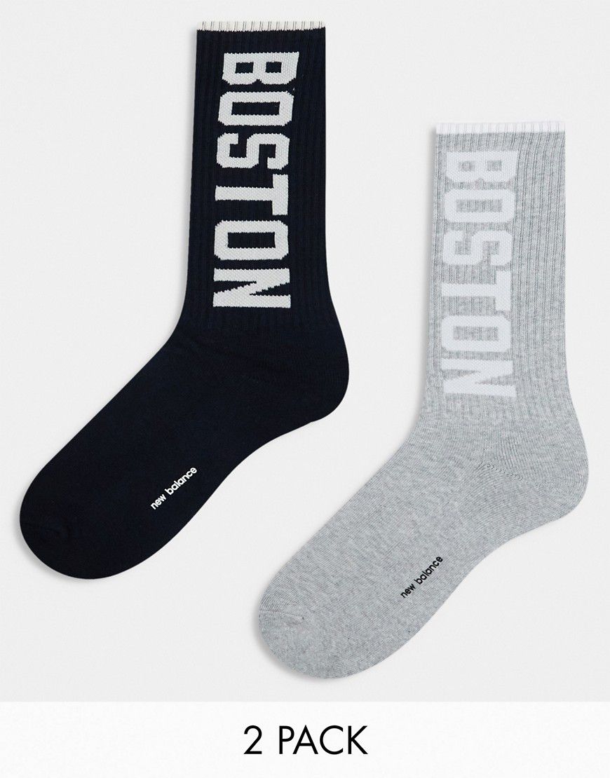 Boston - Confezione da 2 paia di calzini corti color nero e grigio con logo - New Balance - Modalova