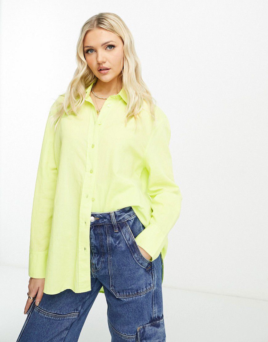Camicia lime in lino - New Look - Modalova