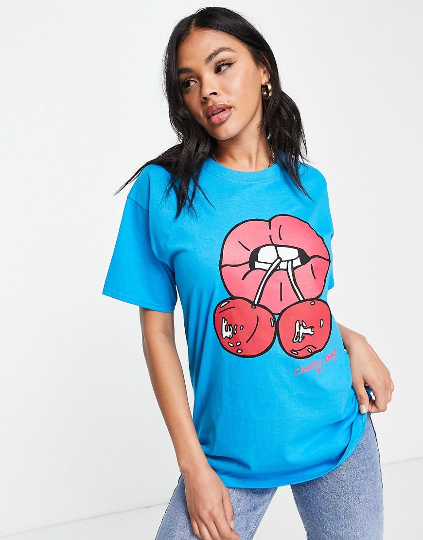 T-shirt oversize con stampa di labbra e ciliegie - New Love Club - Modalova