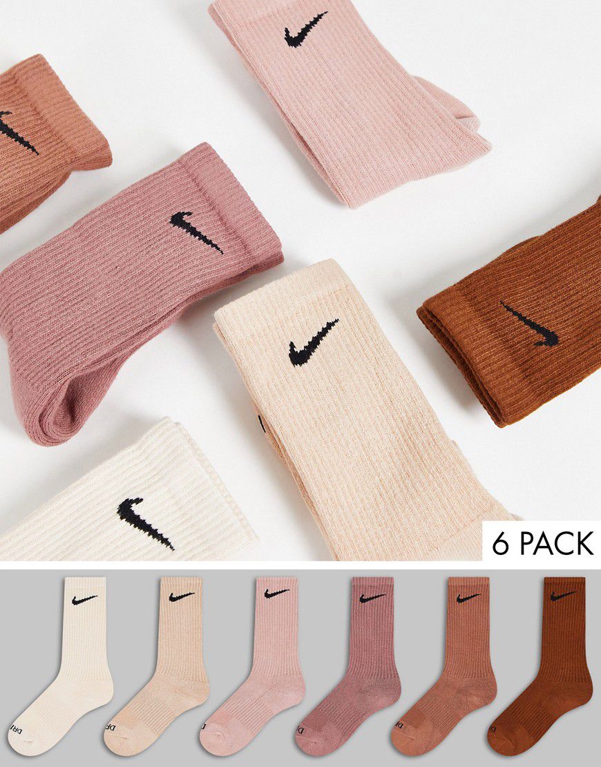 Everyday Cushioned Plus - Confezione da 6 paia di calzini ammortizzati marroni - Nike Training - Modalova