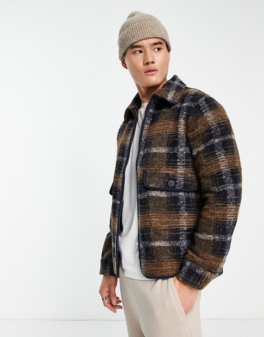 Giacca in lana a quadri con zip - Selected Homme - Modalova