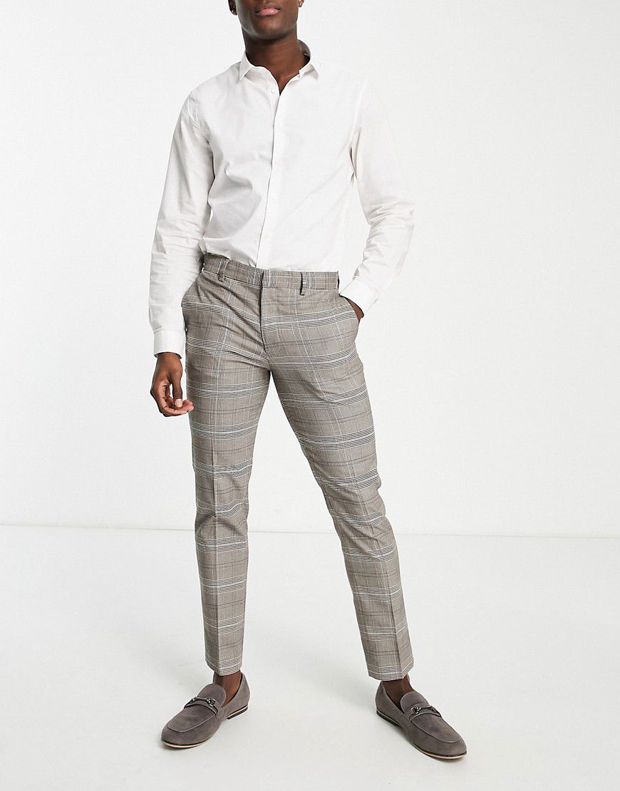 Pantaloni da abito slim a quadri marroni - Selected Homme - Modalova
