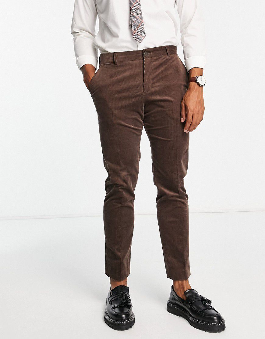 Pantaloni da abito slim in velluto a coste marroni - Selected Homme - Modalova