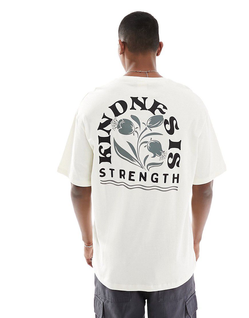T-shirt oversize color crema con stampa "Kindness Is Strength" sul retro - Selected Homme - Modalova