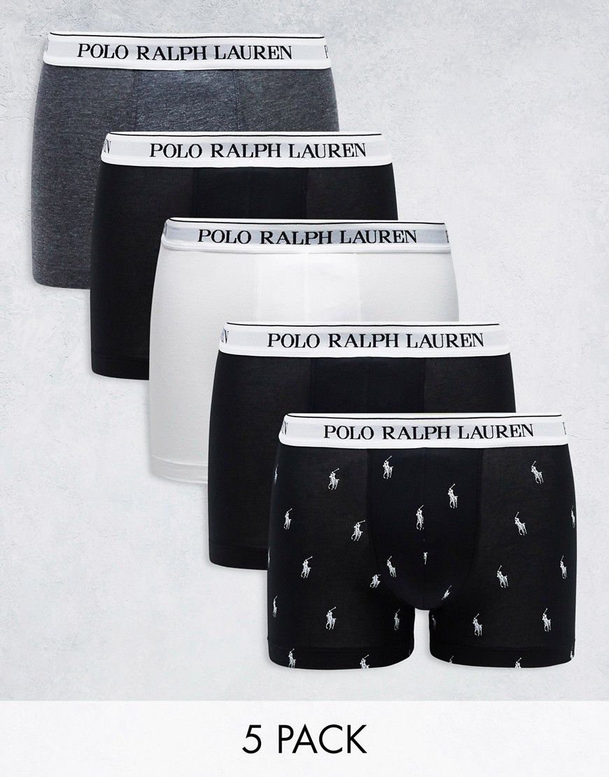 Confezione da 5 paia di boxer color , grigio e bianco con logo del pony - Polo Ralph Lauren - Modalova