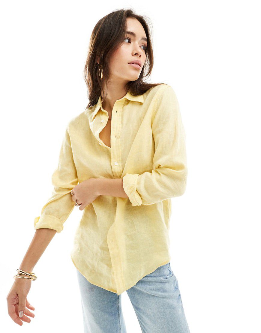 Camicia in lino gialla con logo - Polo Ralph Lauren - Modalova