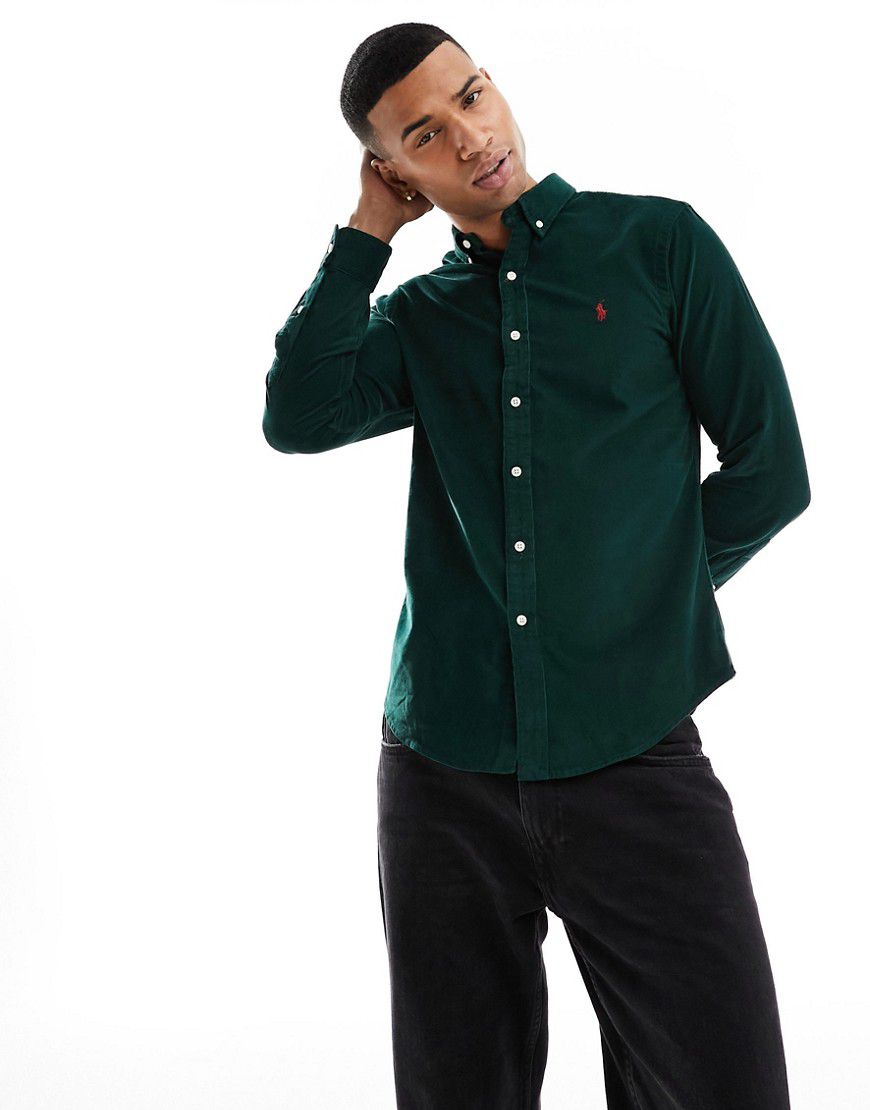 Camicia slim fit in velluto a costine scuro con logo - Polo Ralph Lauren - Modalova