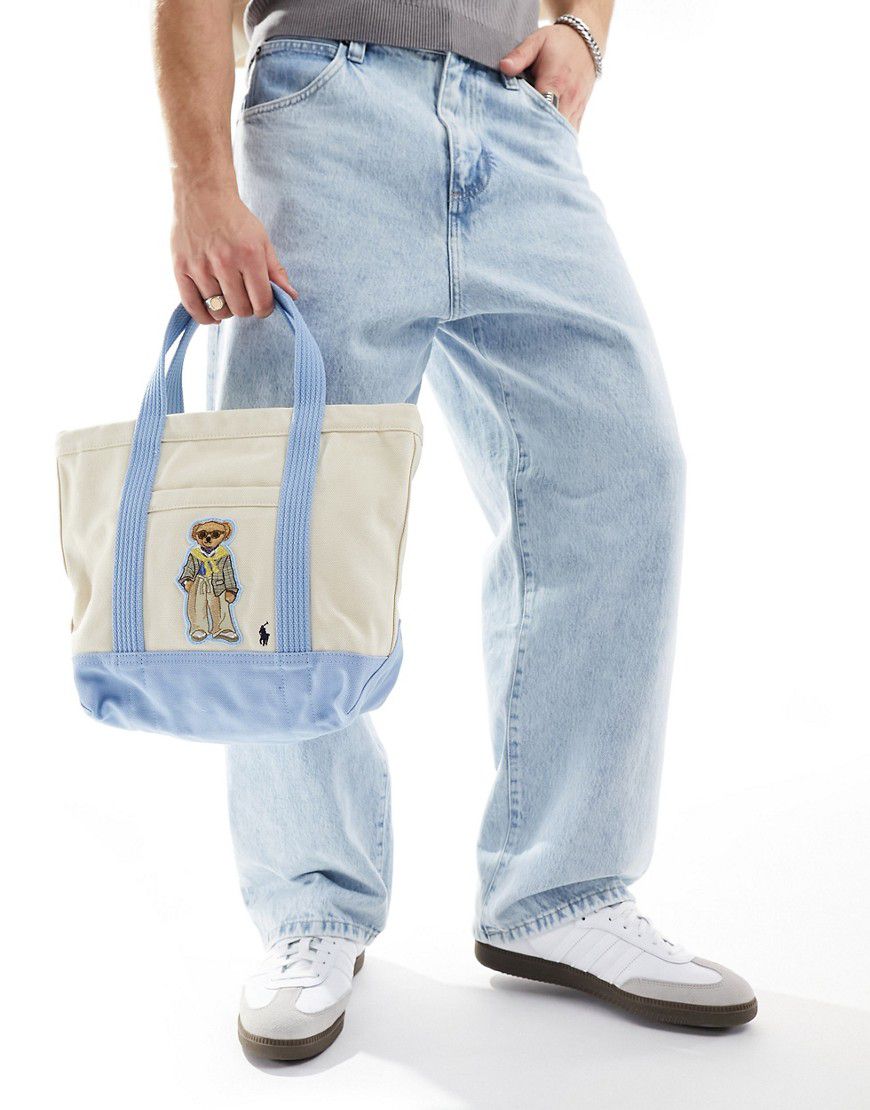 Borsa shopping color crema con logo dell'orsetto - Polo Ralph Lauren - Modalova
