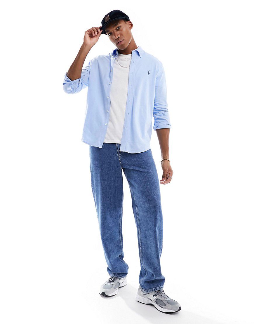Icon - Camicia in piqué azzurra con logo e bottoni - Polo Ralph Lauren - Modalova