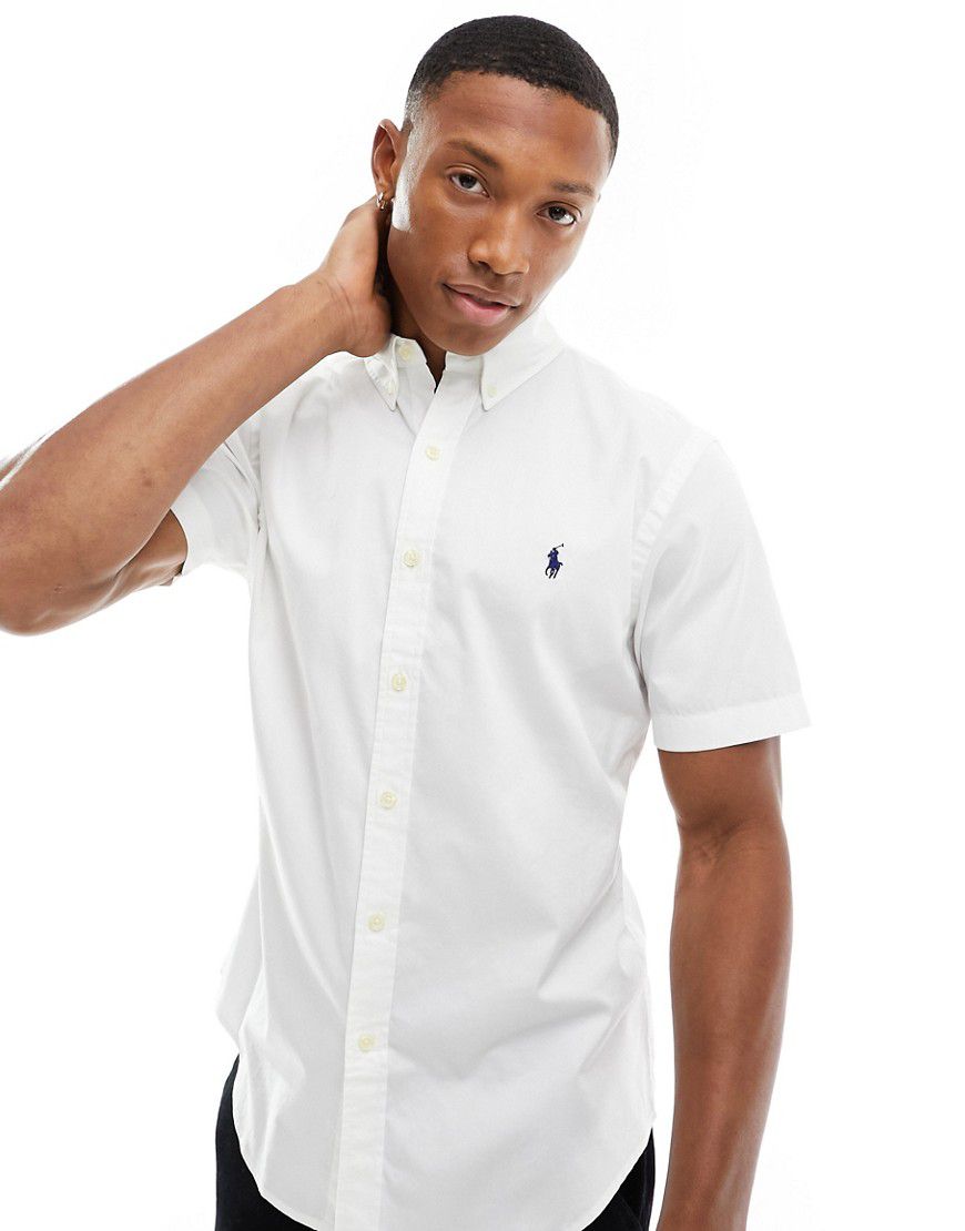 Icon - Camicia slim fit a maniche corte in twill bianca con logo - Polo Ralph Lauren - Modalova