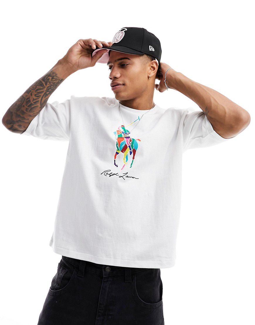 T-shirt oversize bianca con stampa grande del logo multicolore - Polo Ralph Lauren - Modalova