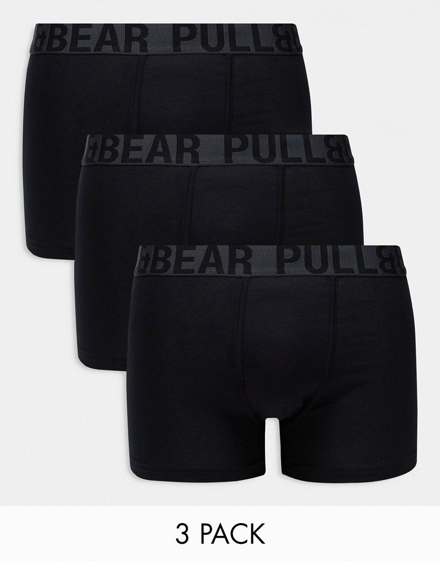 Confezione da 3 paia di boxer neri con fascia in vita con logo grigio a contrasto - Pull & Bear - Modalova