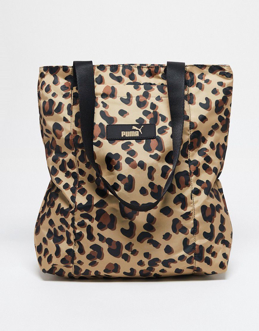 Borsa shopping color cuoio e nera con stampa leopardata - Puma - Modalova