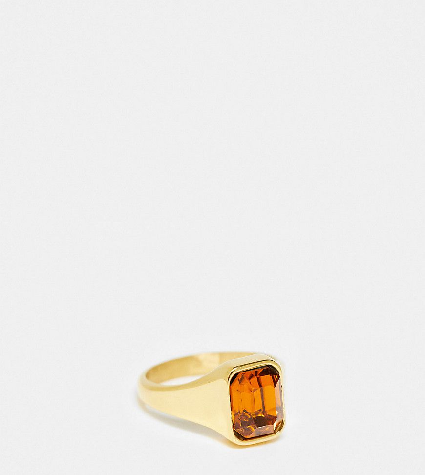 Anello in acciaio inossidabile dorato con pietra effetto ambra - Reclaimed Vintage - Modalova