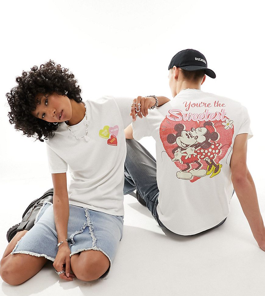 T-shirt bianca unisex con grafica Disney su licenza con cuore - Reclaimed Vintage - Modalova