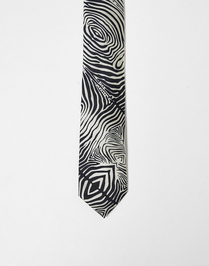 Cravatta nera con stampa zebrata - River Island - Modalova