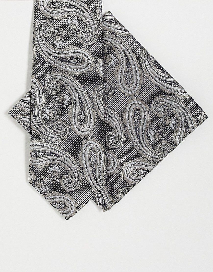 Set con cravatta e fazzoletto da taschino color con stampa cachemire - River Island - Modalova