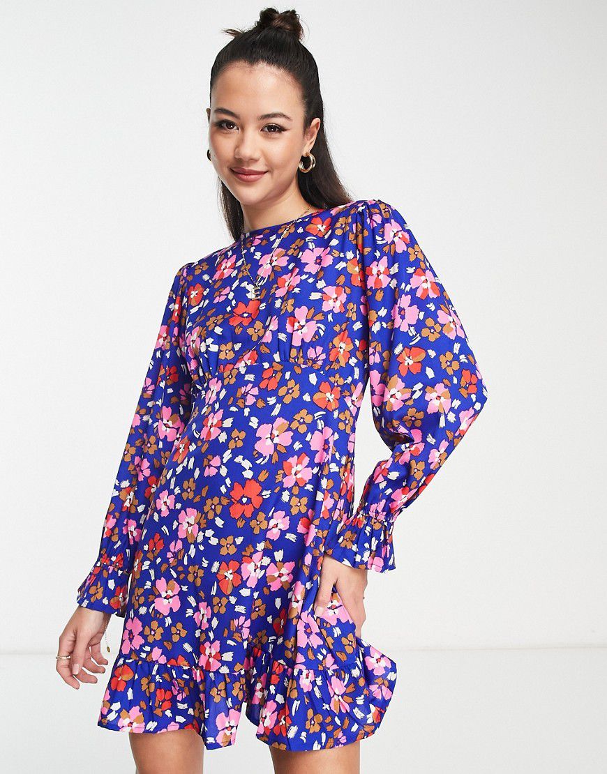 Vestito corto stile impero con stampa multicolore a fiori vintage - Wednesday's Girl - Modalova