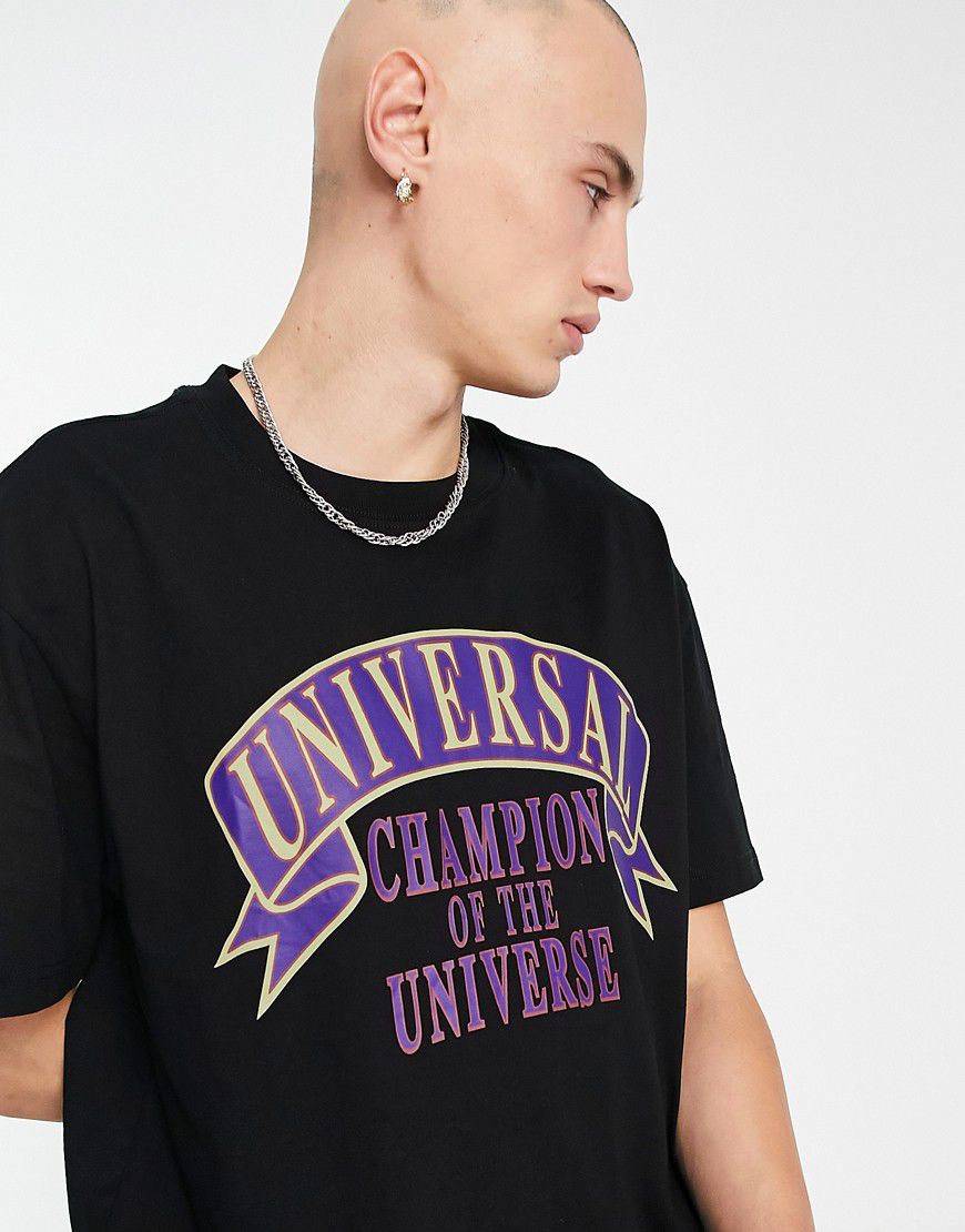 T-shirt oversize nera con stampa "Universal" - Weekday - Modalova