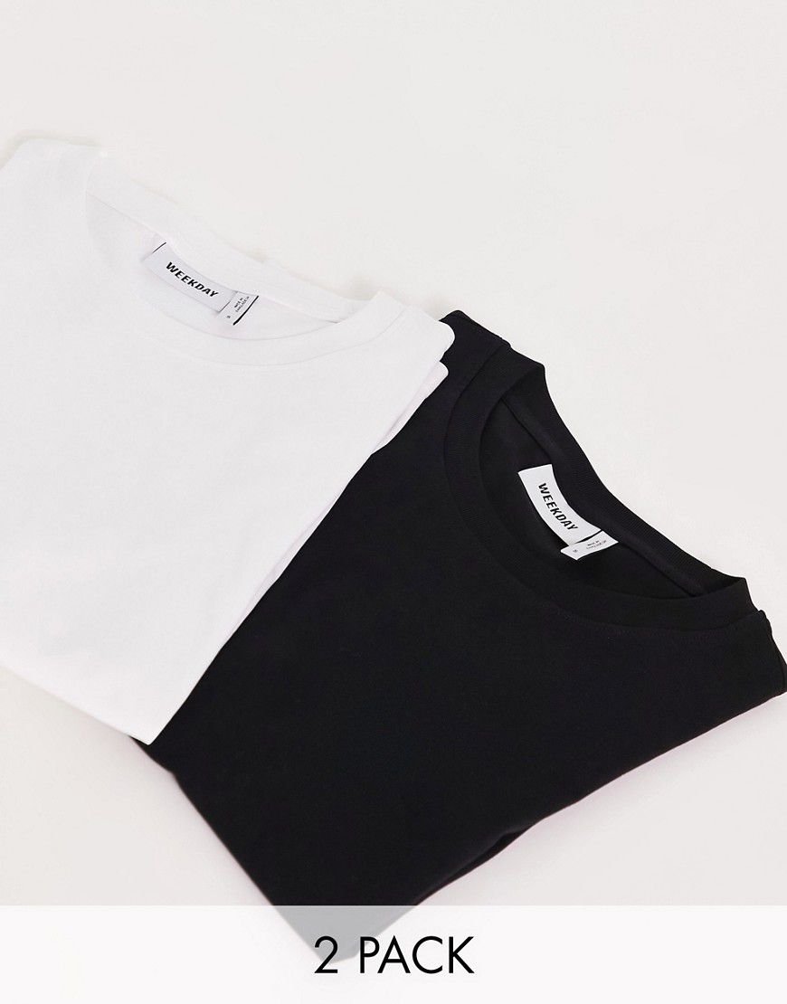 Essence - Confezione da 2 T-shirt standard bianca e nera - Weekday - Modalova