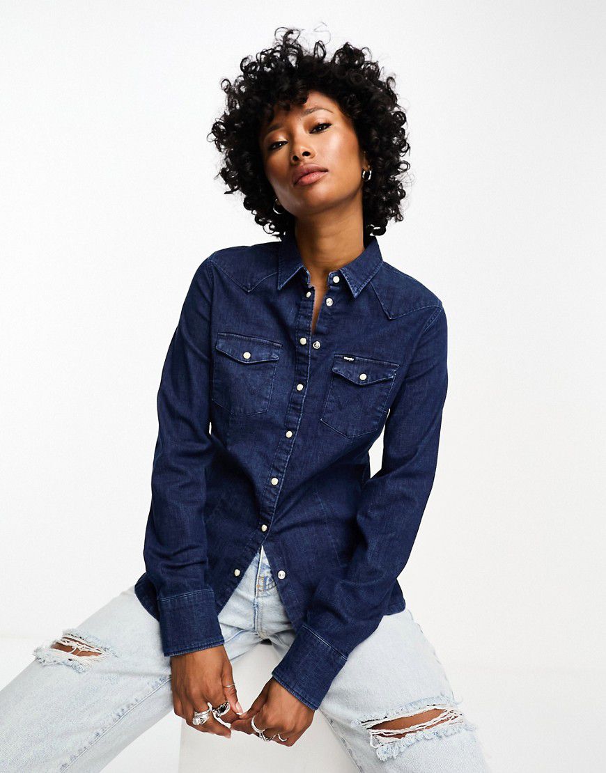 Camicia di jeans slim stile western indaco scuro slavato - Wrangler - Modalova