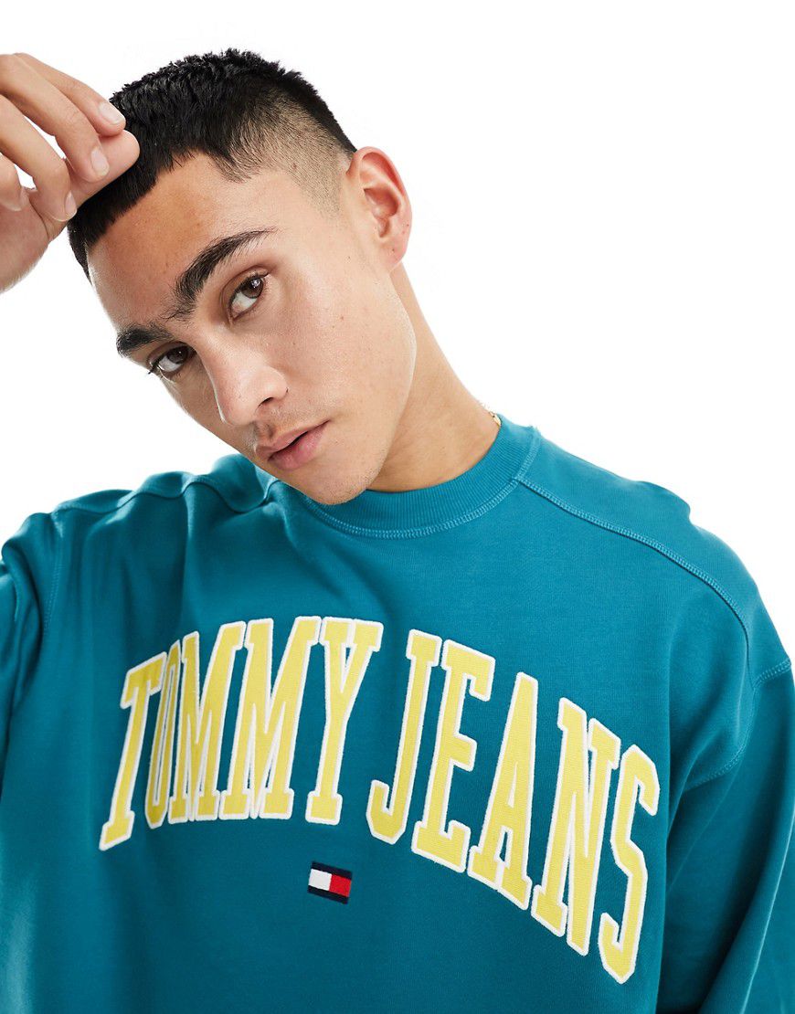 Felpa girocollo -azzurro stile college unisex squadrata con logo vivace - Tommy Jeans - Modalova