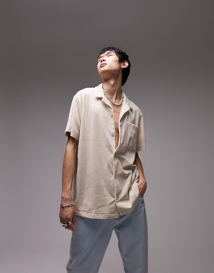 Camicia oversize in spugna color pietra in coordinato - Topman - Modalova