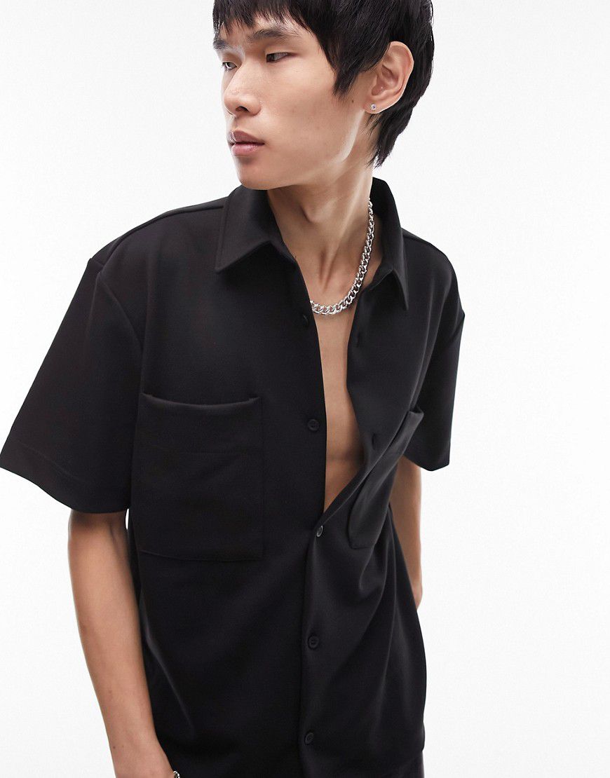 Camicia oversize premium in jersey di modal nera - Topman - Modalova