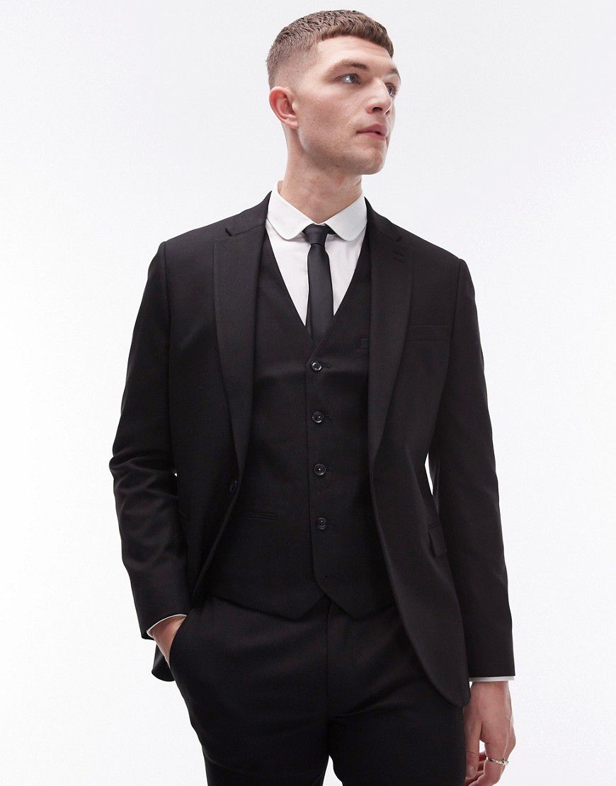 Giacca da abito super skinny testurizzata, colore nero - Topman - Modalova