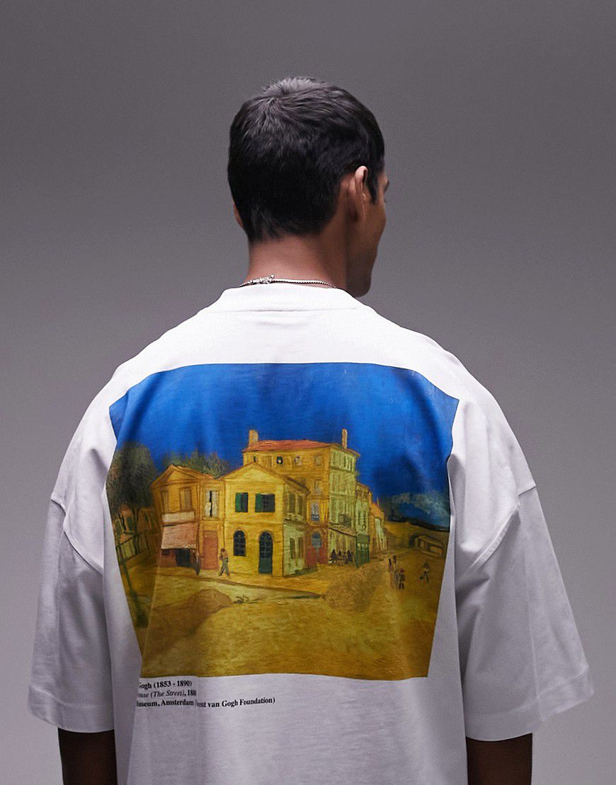 T-shirt super oversize bianca con stampa "The Yellow House" in collaborazione con il Van Gogh Museum - Topman - Modalova