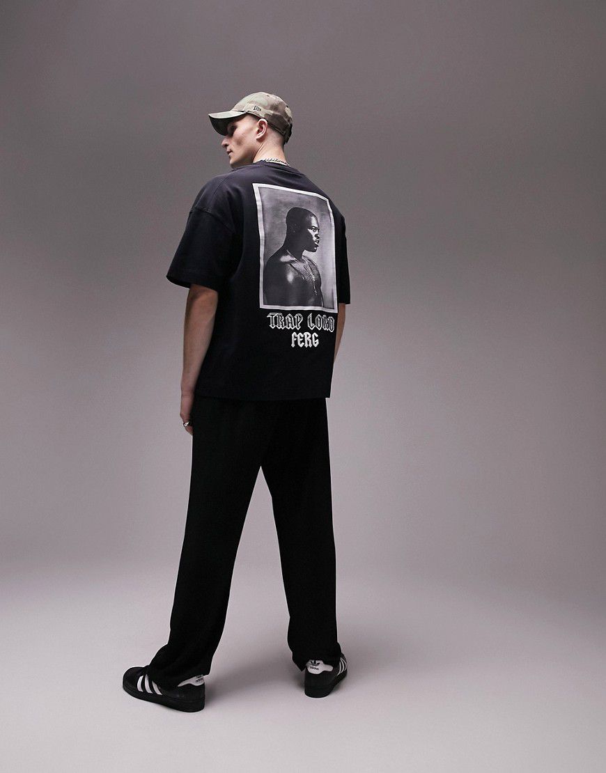 T-shirt super oversize nera con stampa di "A$APFerg" sul davanti e sul retro - Topman - Modalova