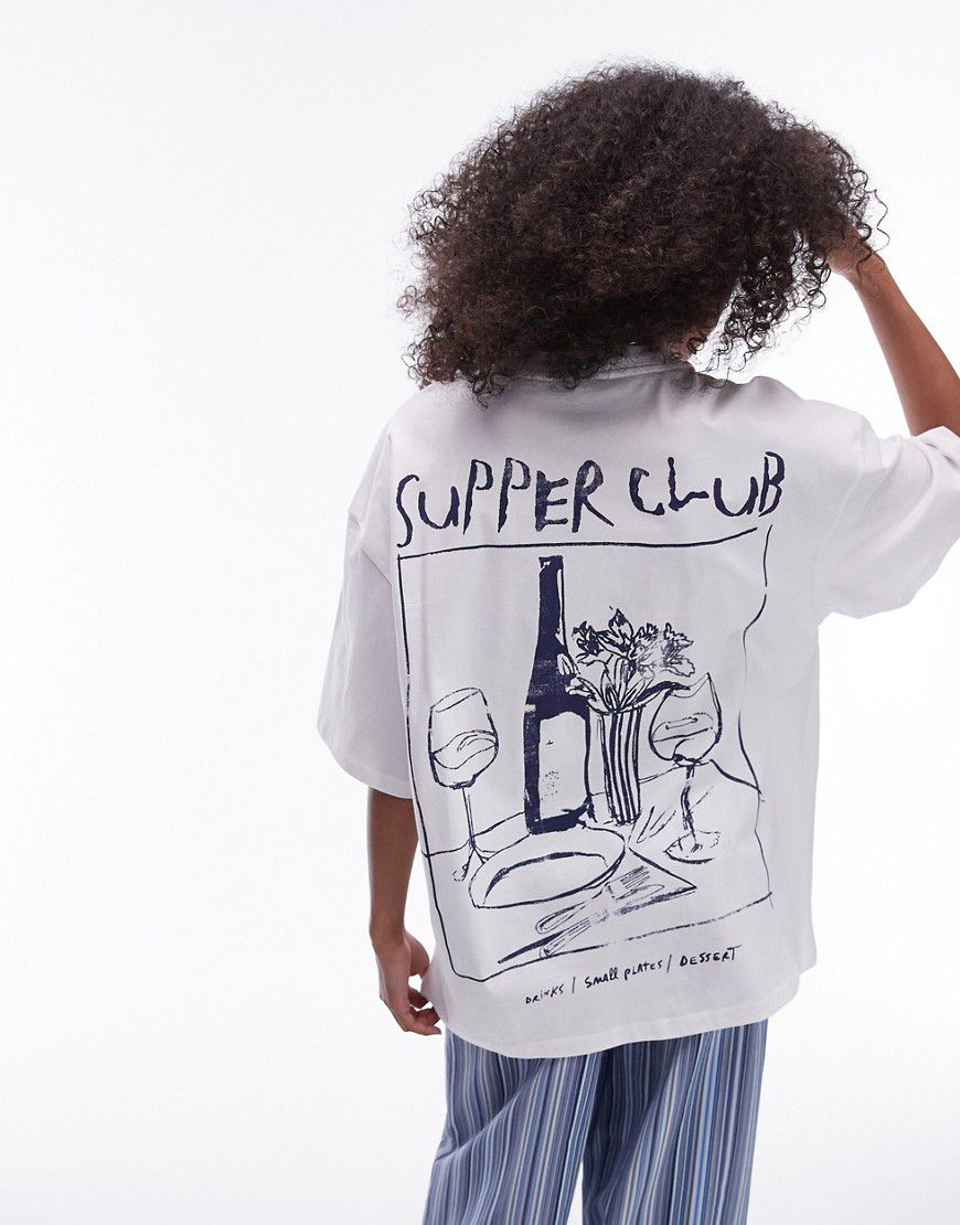 T-shirt oversize bianca con grafica "Supper Club" - Topshop - Modalova