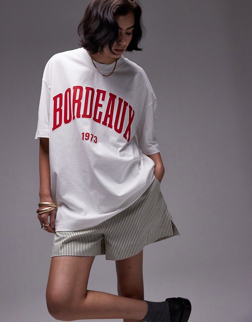 T-shirt premium super oversize bianca con stampa "Bordeaux 1973" - Topshop - Modalova