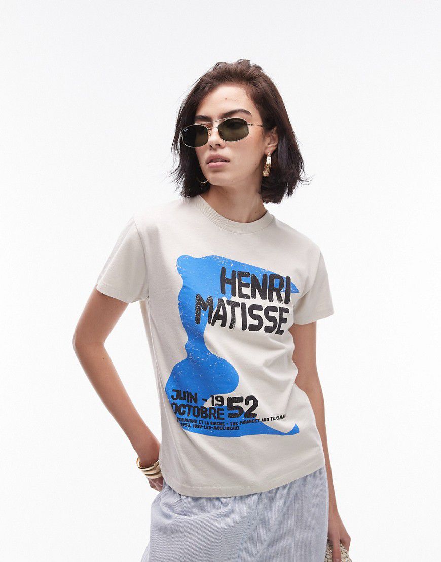T-shirt squadrata écru con stampa museo "Henri Matisse" - Topshop - Modalova
