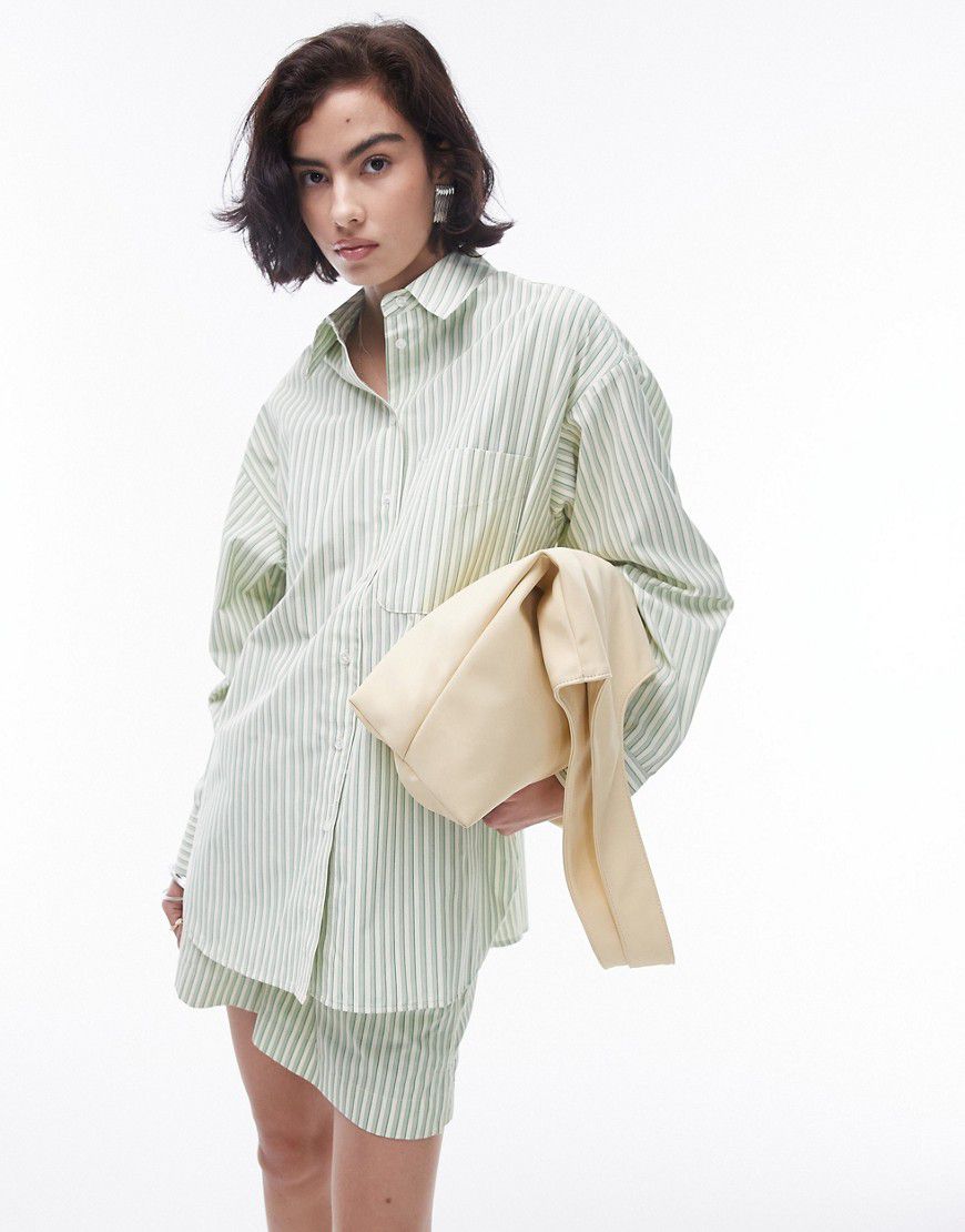Camicia oversize a righe verdi e panna in coordinato - Topshop - Modalova
