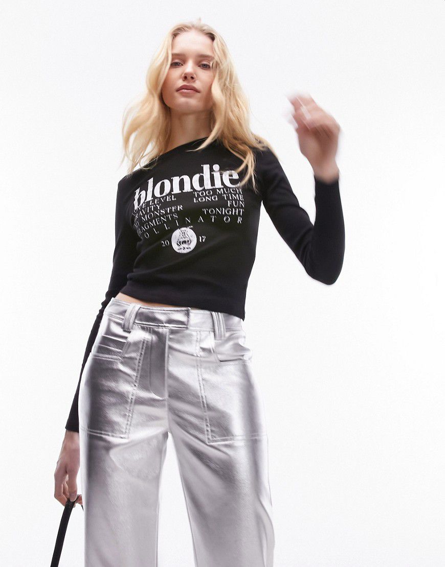 Maglietta baby nera a maniche lunghe con grafica "Blondie" su licenza - Topshop - Modalova